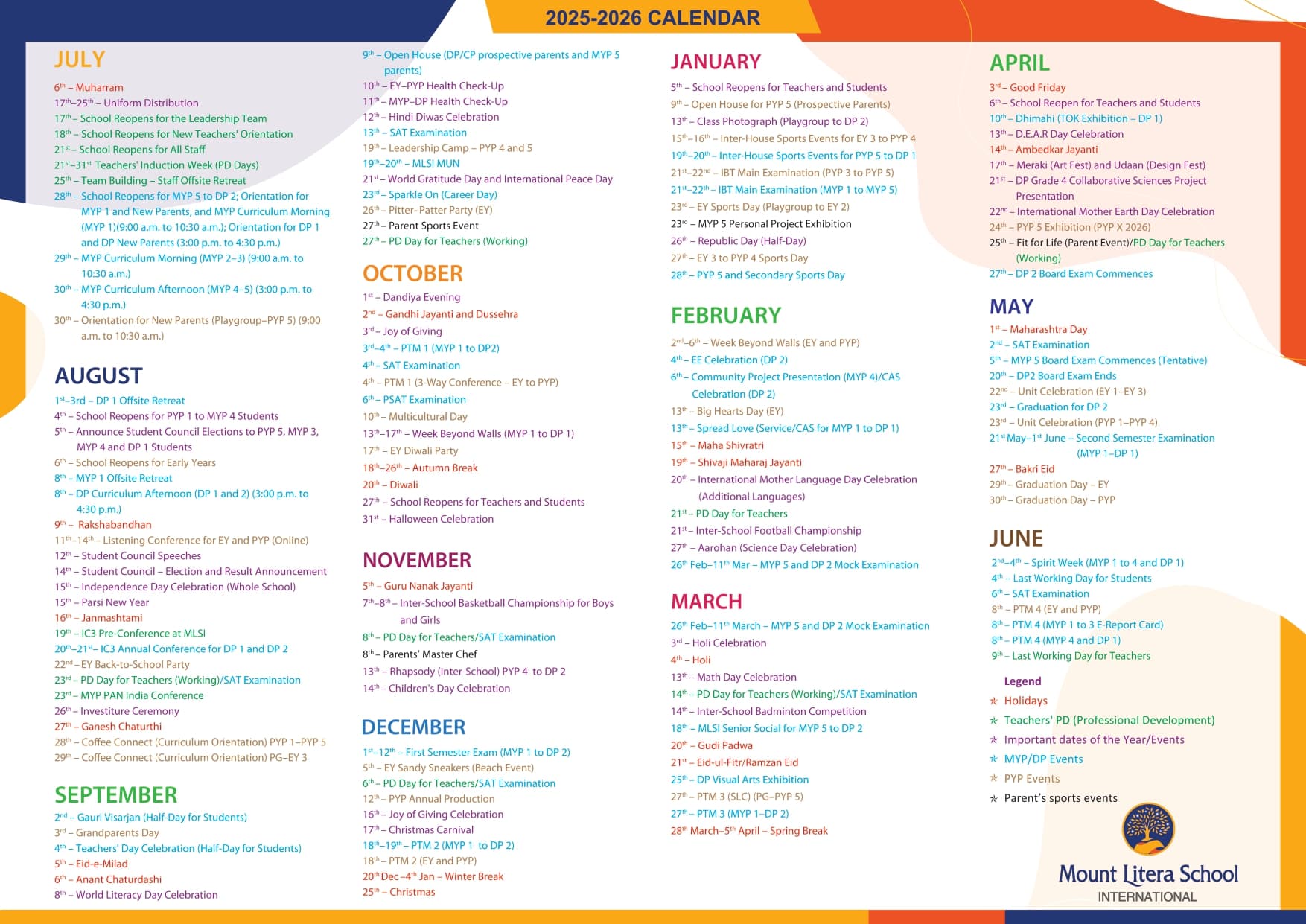 MLSI School Calendar 2025-26